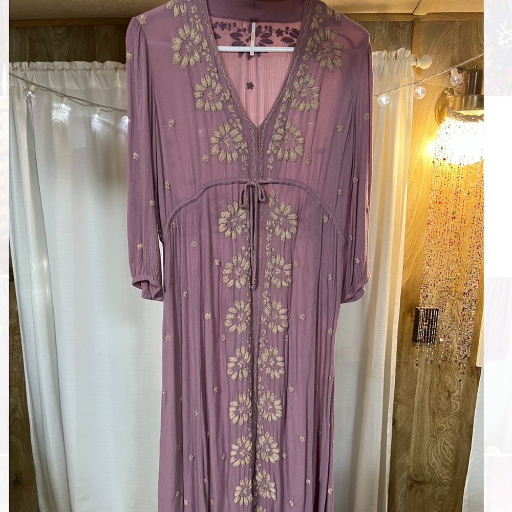 Free People Embroidered Fable Midi Dress Purple S